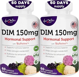Naiste DIM-kompleks 150mg - bioperiini östrogeeni tasakaalustavad pillid menopausi ja kuumade välkade jaoks Relief Support Hormonaalne akne võimas täiendus - 60 kapslit - valmistatud USA-s