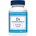 Vitamiin Shoppe Vitamiin D3 5000 IU Softgel, toetab luude ja immuunsüsteemi tervist, aitab rakkude kasvu ja kaltsiumi imendumist, gluteenivaba ja üks kord päevas valem (200 Softgels)