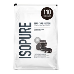 Isopure Zero Carb 100% puhas vadak Isolaatvalgu pulber, laktoosivaba, gluteenivaba, vitamiinide, küpsiste ja kreemiga, 25 g valku serveerimise kohta, 7,5 lbs, 110 serveerimist (pakendamine võib varieeruda)