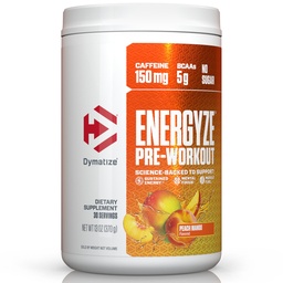 Dümatize Energyze Pre Workout Pulber meestele ja naistele, Peach Mango, 150mg Kofeiin, 5g BCAAs, Performance segu L-Theanine, L-türosiini, L-tsitrulliin, No Sugar (30 Servings)