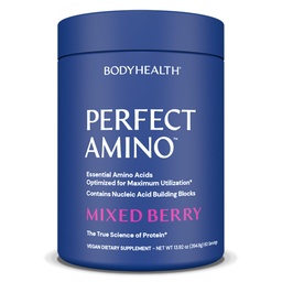 BodyHealth PerfectAmino Powder - BCAA ja EAA Pulber enne ja pärast treeningut - Aminohappe energiajook meestele ja naistele, et toetada Lean lihaseid ja taastumist - segatud marja - 60 serveerimist