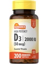 Sundance High Potency D3 2000 IU | 200 Quick release Softgels | Essential Vitamin Formula | Non-GMO ja Gluteenivaba toidulisand