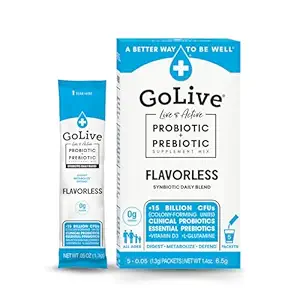 GoLive Prebiootikum ja probiootikum naistele, meestele ja lastele Maitsevaba, suhkruvaba, sünbiootiline pulber w / GOS, L-glutamiin, D3-vitamiin, elektrolüüdid. Soolestiku tervis, seedimine, ainevahetus, immuunsus 15-50B CFU-d.