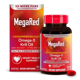 MegaRed Antarktika krillõli 750mg, Omega 3 rasvhapete lisand, Ultra kontsentraat EPA & DHA softgels, antioksüdant astaksantiin, südame tervise täiendus ilma kalaõli järelmaitse, 80ct