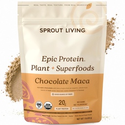 Sprout Living Epic Protein, Taimne Valk & Superfoods Pulber, Chocolate Maca Pulber | 20 Grams Orgaaniline Valk Pulber, Vegan, Mitte Piimatooted, Mitte-GMO, Gluteenivaba, Madal suhkur (1 Nael, 12 Servings)
