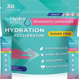 Elektrolüütpulber Suhkruvaba hüdratatsiooni pakendid Maasikas Lemonaad HydroMATE 30 Stics
