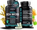 Certified Organic Sea Moss Capsules 2250mg Wildcrafted Irish Sea Moss Burdock Root Bladderwrack Supplement Toores Seamoss Pills & Powder (Pack of 1 at 180-Caps)
