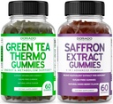 Green Tee Fat Burner (60 Count) Kaalulangus Rasvapõletaja Supressant täiskasvanutele ja Safran Supplements (60 Gummies) Premium Sugar Free Gummy - 5 in 1 Advanced Formula - Vegan Safe & USA Made