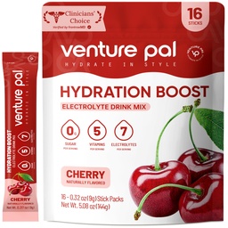 Venture Pal Sugar Free Electrolyte Powder Packets - Vedel igapäevane IV joogisegu kiireks hüdreerimiseks ja osapoolte taastamiseks | 5 vitamiini ja 7 elektrolüüti | Keto sõbralik | Mitte-GMO | sertifitseeritud vegan | 16 pulka