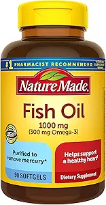 Fish Oil 1000 mg, 90 Softgels, Omega 3 täiendus südame tervisele,