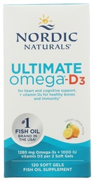 Nordic Naturals Ultimate Omega-D3, Sidrunimaitse - 120 pehmet geeli - 1280 mg Omega-3 + 1000 IU D3-vitamiini - EPA & DHA - edendab aju, südant ja immuunsust - 60 serveerimist