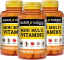 MASON LOODUSLIK Mini multivitamiinid, vitamiinid A, C, D3, E, B1, B2, B3, B6, B12, folaat ja kaltsium üldise tervise jaoks, 300 päeva pakkumine