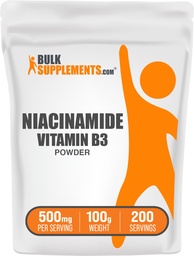 BulkSupplements.com Niatsiinamiid Pulber - Vitamiin B3 Pulber, niatsiinamiid Lisand, Niatsiinamiid 500mg - B3 Vitamiinid nahale, Gluteenivaba, 500mg per Serving, 100 g (3,5 oz) (pakk 1)