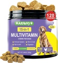 15 in 1 Dog Multivitamiini Supplement - Koera vitamiinid immuunsüsteemi, seedimine, puusa ja liigese, naha ja kate - koos oluliste vitamiinide, glükoosamiini ja kondroitiin - kana maitse, 120 närimist
