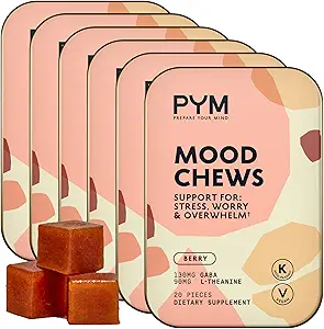 PYM Berry Mood närib stressi, muretsemise ja ülekoormamise toetust, 120 krahv | 130mg GABA, 90mg L-Theanine | Vegan, mitte-GMO, gluteenivaba, lisatud suhkur | USA-s valmistatud loodusliku meeleolu tasakaalu lisand