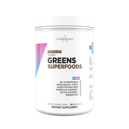 Livingood Daily Greens & Superfood Powder, Super Greens for Gut Health, Green Juice Powder koos Spirulina, Chlorella ja seedetrakti ensüümid, probiootikumid seedetrakti toetuseks, šokolaad, 30 serveerimist