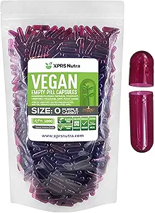 XPRS Nutra suurus 0 Tühjad kapslid - 1000 tühjad vegankapslid - taimetoitlased pillid - DIY köögiviljakapsli täitmine - taimetoidulised pillid ise toidulisandite jaoks (purple porgand)