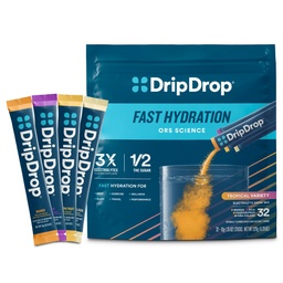 DripDrop hüdratsioonipaketid - troopiliste sortide pakend - ühekordne elektrolüütide pulberjoogisegu - Mango, Açaí, Passion Fruit, Piña Colada - Non-GMO, Gluteenivaba, Vegan - 32 Stics