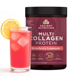 Ancient Nutrition Hüdrolüüsitud kollageenpeptiidid Pulber probiootikumidega, maasikas Lemonade Multi kollageeni valk naistele ja meestele C-vitamiiniga, 45 serveerimist, toetab nahka ja küüneid, soolestiku tervis, 18