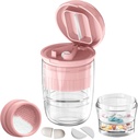 Pill Cutter Splitter koos Dispenser, pillide lõikamine väikestele või suurtele pillidele, puruneb pillid, vitamiinid, tabletid, roostevabast terasest plaat, eemaldatav joogikarp (Pink-1)