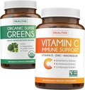 Super Greens & Vitamin C (3-Month Supply) Vitamin Greens Bundle of Organic Super Greends Powder - Complete Superfood (180 Capsules) & Vitamin C Immune Support (180 Vegetarian Capsules)
