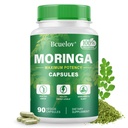 Moringa kapslid | 800mg Pure Moringa Pulber kapslid - toetab energia, naha ja soolestiku tervist, immuunsüsteemi - roheline supertoit vitamiinide ja aminohapetega (90 kapslit)