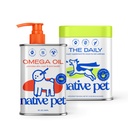 Native Pet Pack Leaders Bundle - Daily Dog Multivitamiin (7 oz.) & Omega Oil for Dogs (8 oz.) - Omega 3 kalaõli tervislikuks nahaks, läikiv karv ja tugevad liigesed ja igapäevane multivitamiin poegadele