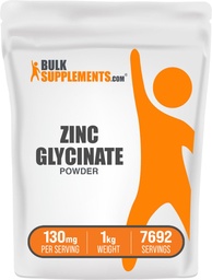 BulkSupplements.com Tsink Glycinate Powder - Tsink Supplement, Mineral Supplement for Immune Support - Gluteenivaba, 130mg per Serving, 1kg (2,2 lbs) (Pack of 1)