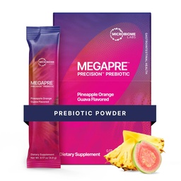 Microbiome Labs MegaPre Prebiootiline Fiber Pulber naistele, meestele ja lastele - Pre-dosed Prebiootiline Fiber Supplement Pulber kliiniliselt testitud oligosahhariidid - Ananass Orange Guava (30 joogipakendit)