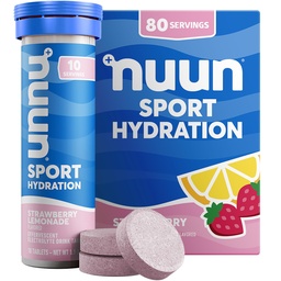 Nuun Sport elektrolüüt tabletid magneesiumi, kaltsiumi, kaaliumi, kloriidi ja naatriumi, gluteenivaba ja vegan, maasikalemonaadi, 8 pakendit (80 Servings Total)