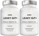 Amen Leaky Gut Supplement - Advanced valem biosaadav L glutamiin, tsink, kurkum, DGL lagritsa juur - vahukommi juur - probiootikumid ja fermenteeritud prebiootikumid - Vegan, Non-GMO - 2-Pack