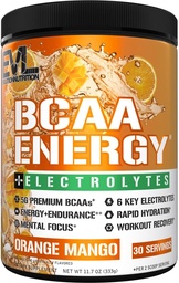 EVL BCAAs Aminohapped Pulber - BCAA Energy Pre Workout Pulber lihaste taastamiseks Lean kasvu ja vastupidavust - Rehydrate post treening taastamise Jook 6 võti elektrolüüte - Oranž Mango