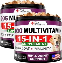 (2 Pack) Koer Multivitamiini närimist Glükosamiini - Koera vitamiinid ja toidulisandid - Senior & Puppy Multivitamiinid koertele - Lemmikloomade ühine tugi Tervis - Immuunsus - Liikuvus - Energia - 240 Näri