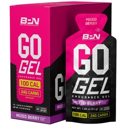 BPN Go Gel Endurance, 24 g süsivesikuid ja 100 kalorit pakendi kohta, Vegan + gluteenivaba jooksugeel, 10 ühekordselt kasutatavat pakendit, segatud marja