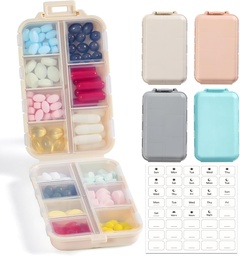 4 Pack, 14 GRIDS Travel Pill Organizer Box koos etikettidega - Travel Medicine Case Kit - Pocket Daily Pharmacy Container - Travel Medic Holder for Fish Oil Vitamin Supplement Storage