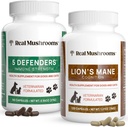 Real Seened 5 kaitsjad lemmikloomadele (90ct) ja Lions Mane lemmikloomadele (120ct) - Bundle immuunsüsteemi tugevus ja tunnetus - Vegan, mitte-GMO, gluteenivaba, teraviljavaba seene lemmiklooma toidulisandeid