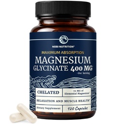 Magneesiumglütsinaat 400mg | Kõrge neeldumise valem une, rahu, lihaste lõõgastamiseks, südame, luude ja närvide toetamiseks naistele ja meestele | Kelaaditud magneesiumglütsinaadi lisand | 120 Ct (2 kuu pakkumine)