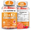 Suhkruvaba Vitamiin D3 K2 Gummies, Vitamiin D Gummies Supplement, 10000 IU + 200mcg D3 ja K2 Toidulisandid, Maitsev Gummy Vitamiinid, Toetus Luude Lihaste Hammaste Immune, 60 Servings 120 Gummies, Vaarika
