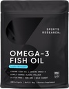 Sport Research Triple Tugevus Omega 3 Kalaõli - Burpless Fish Oil Supplement w / EPA & DHA Rasvhapped Wild Alaska Pollock - Heart, Brain & Immune Support meestele ja naistele - 1250 mg, 240 ct