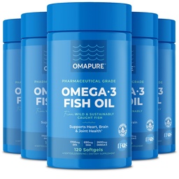 Fish Oil Supplements omega 3 rasvhappeid (5 pudel, 120 Softgels) - High EPA, DHA, & IFOS Fish Oil pillid toetada südame ja liigeste tervist - habemetu kalaõli soodustab aju funktsiooni