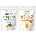 Mikrokoostisosad Oregano Softgelsi õli 6000 mg Serving & Vitamiin D3 5000 RÜ Plus K2 (MK-7) 100 mcg, 300 Neitsi Kookosõli Softgels Komplekt | 4X Tugevus Karvakrool & Tümokinon | Essential