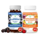 Lunakai Elderberry and Vitamin E Gummies Bundle - Immuunsüsteemi tugilisa tsink ja vitamiin C Plus 1000iu Looduslik VIT E Gummy silma ja naha tervise jaoks