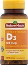 Loodus tegi D3-vitamiini toidulisandi Softgels, 5000 IU, 100 Count