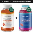 Suhkruvaba Vitamiin D3 K2 Gummies (60 Gummies) ja Suhkruvaba Ekstra Tugevus Magneesium Gummies (180 Gummies), Vitamiin D3 Gummies 5000 IU + K2 MK7 80 mcg, Magneesiumtsitraat Gummies 500 mg