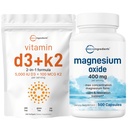 Mikrokoostisosad Vitamiin D3 5000iu + K2 100mcg Softgels & Magneesiumoksiid 400mg Komplekt | Essential Sunshine Vitamins | Elementaalvorm Max kontsentratsioon