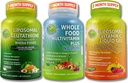 Daily Immune, Antioxidant & Energy Support Bundle - Liposomal Glutatioon 500mg kogu toidu + liposomaalne C-vitamiin 1100mg vedel geel + Vegan Terve toit Multivitamiin ilma rauata