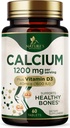 Kaltsium 1200 mg koos D3-vitamiiniga - luude tervise lisand, D-vitamiini ja kaltsiumi lisandid naistele ja meestele - luu tugevus, hambad ja immuunsuse tugi, looduse kaltsiumpillid, villitud USA-s - 60 tabletti