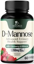 D-Mannoosi täiendus 1,350 mg Jõhvika ja Hibiskusega - efektiivne kiire toimega, loputage loodusliku põie lisandeid, kuseteede tervisetoetust, naistele ja meestele, mitte-GMO, Vegan, 60 kapslit