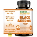 SHIFAA TOITMINE Halal Black Seed Oil | 1000mg 45 Servings | Nigella Sativa, Kalonji | Toetab juukseid, nahka, liigeseid, immuunsust, südant, seedimist