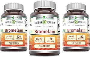 Amazing Formulas Bromelain 500 Mg Tablets Supplement | Non-GMO | Gluteenivaba | Made in USA (120 Count | 3 Pack)